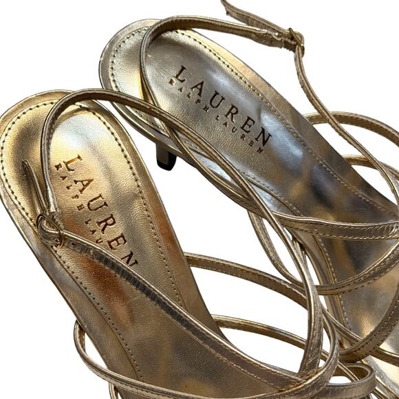 Lauren Ralph Lauren Sammy Gold Strappy Stiletto Heels 8.5B Metallic Leather NWOT - Picture 2 of 8